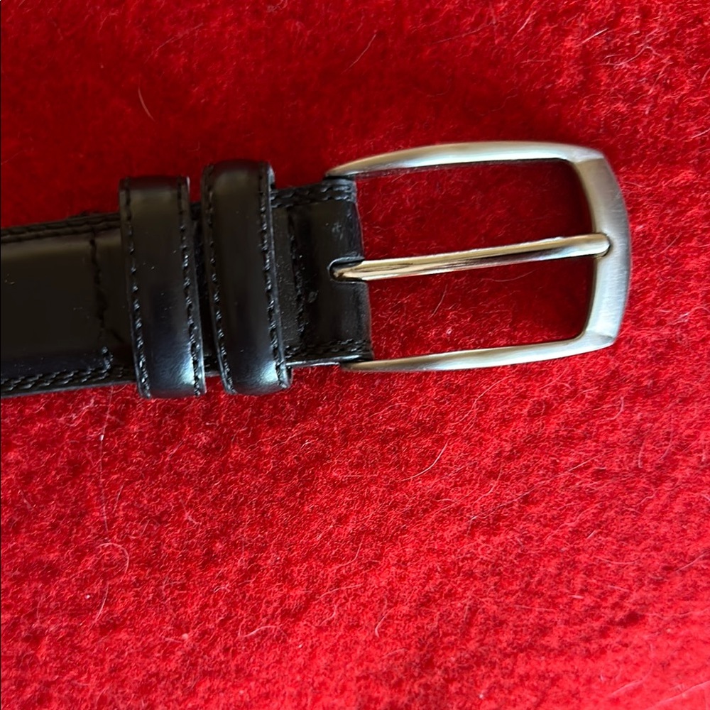 Classic Black Leather Belt with Silver Buckle